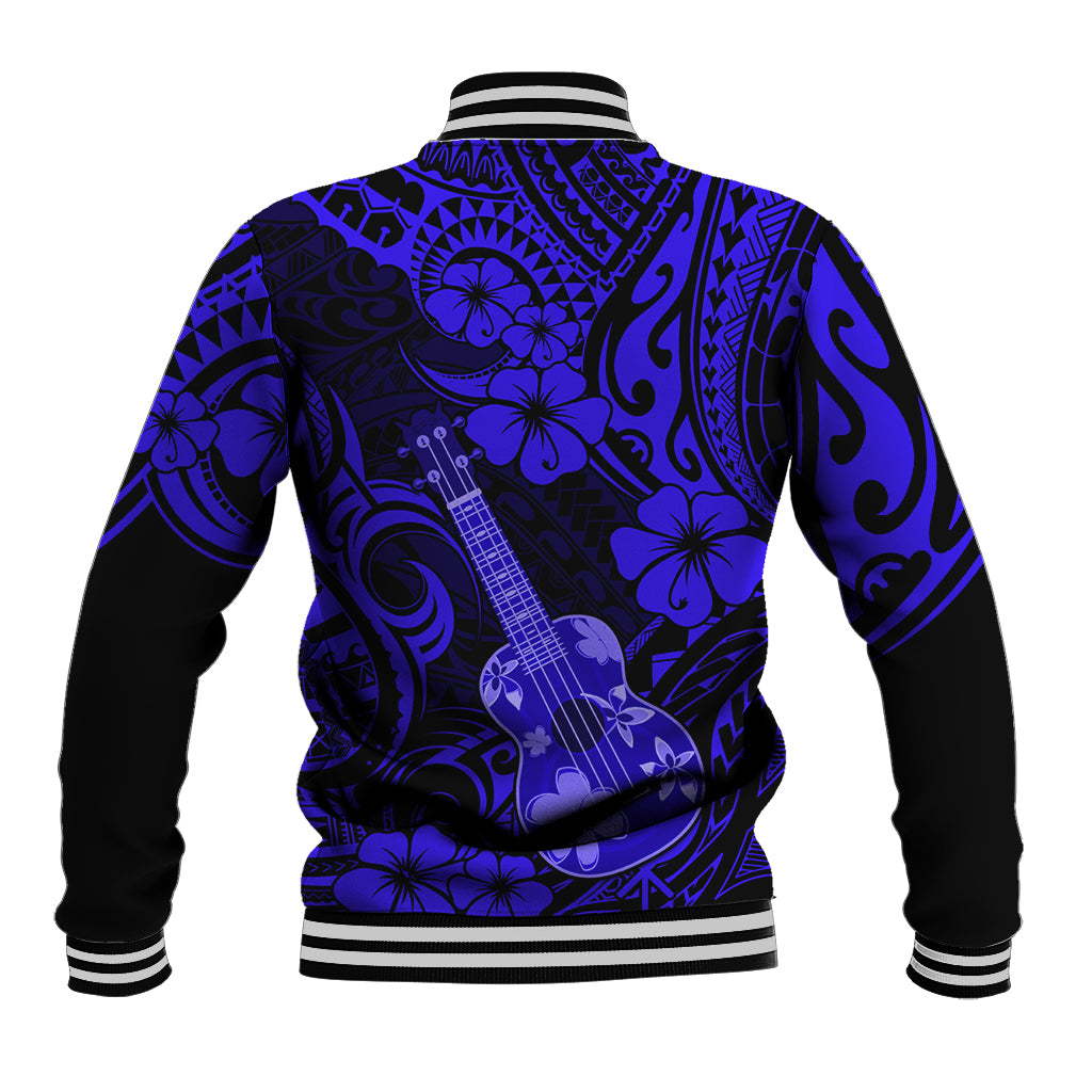 Hawaii Ukulele Baseball Jacket Polynesian Pattern Navy Blue Version - Wonder Print Shop