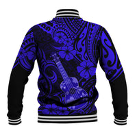 Hawaii Ukulele Baseball Jacket Polynesian Pattern Navy Blue Version - Wonder Print Shop