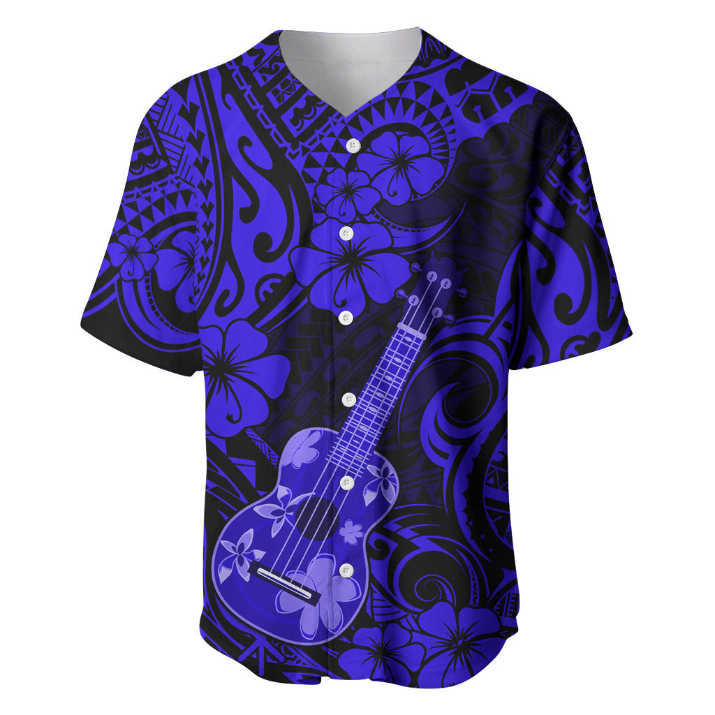 Hawaii Ukulele Baseball Jersey Polynesian Pattern Navy Blue Version - Wonder Print Shop