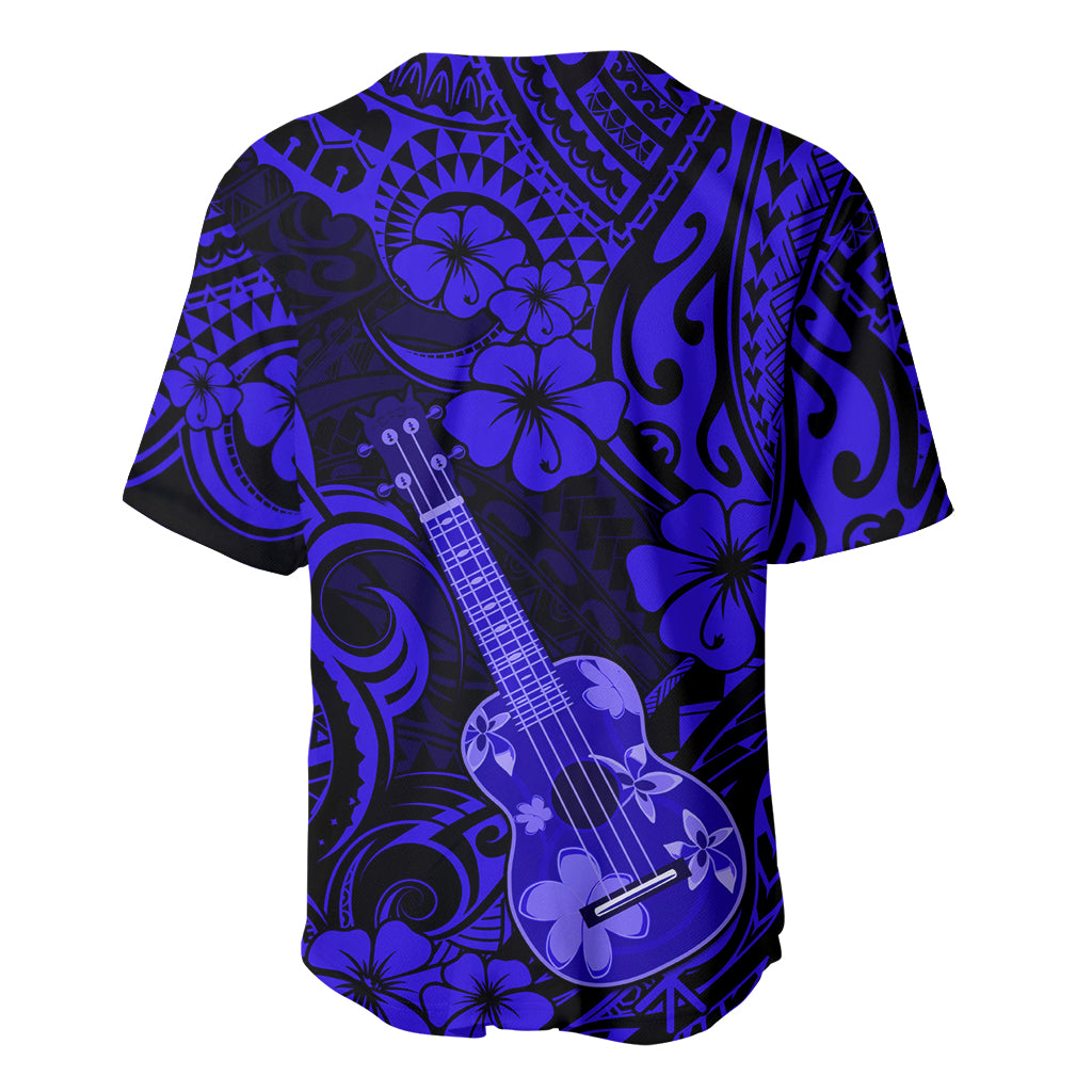 Hawaii Ukulele Baseball Jersey Polynesian Pattern Navy Blue Version - Wonder Print Shop