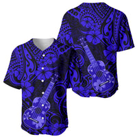 Hawaii Ukulele Baseball Jersey Polynesian Pattern Navy Blue Version - Wonder Print Shop