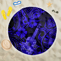Hawaii Ukulele Beach Blanket Polynesian Pattern Navy Blue Version - Wonder Print Shop