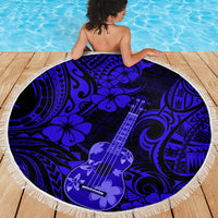 Hawaii Ukulele Beach Blanket Polynesian Pattern Navy Blue Version - Wonder Print Shop