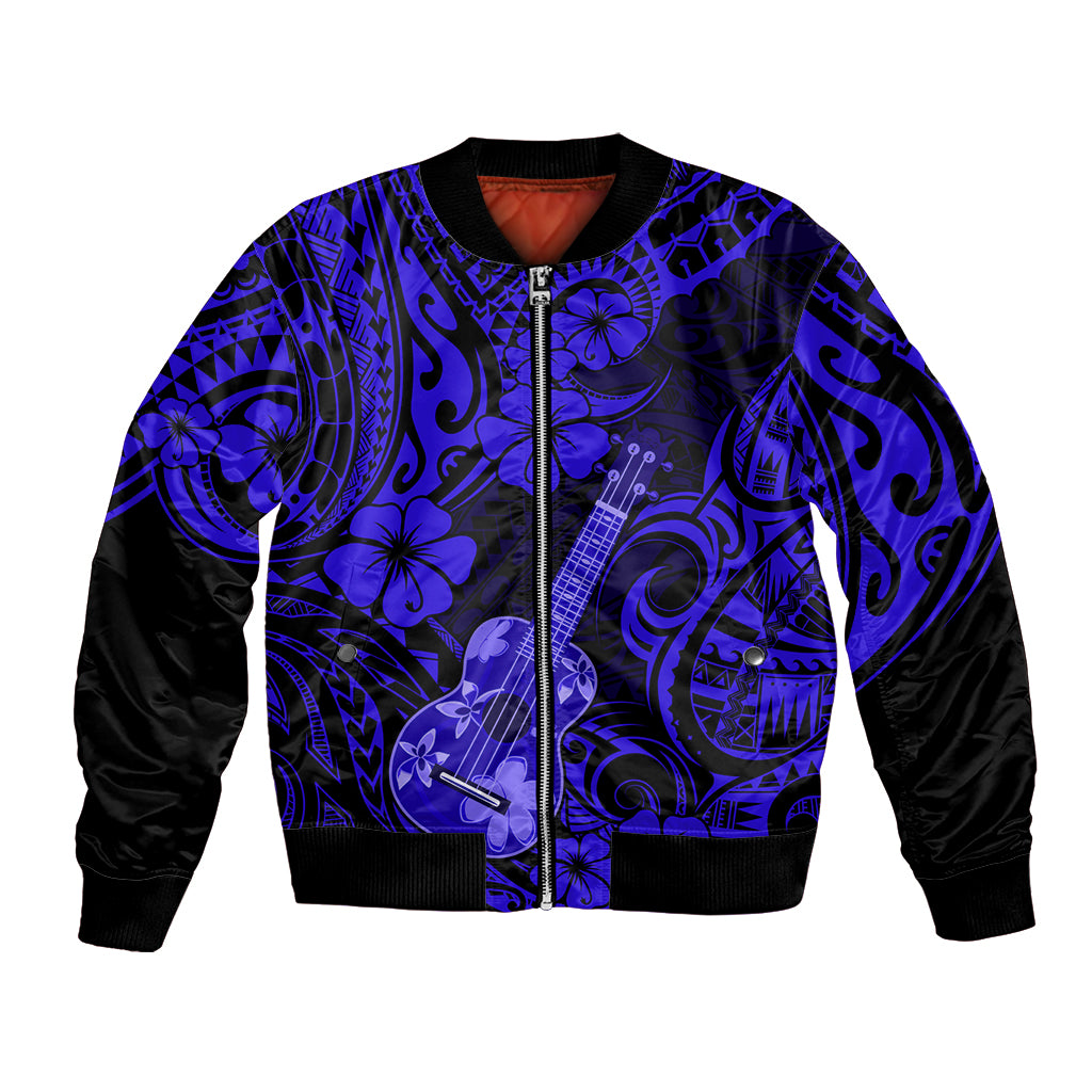 Hawaii Ukulele Bomber Jacket Polynesian Pattern Navy Blue Version - Wonder Print Shop