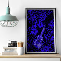 Hawaii Ukulele Canvas Wall Art Polynesian Pattern Navy Blue Version - Wonder Print Shop
