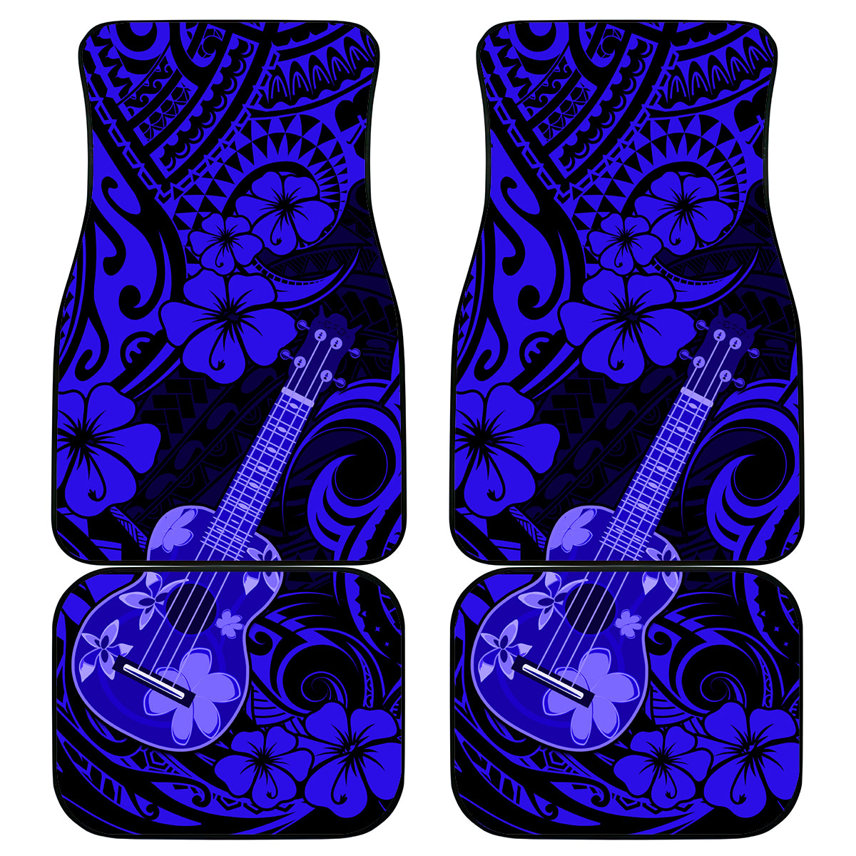 Hawaii Ukulele Car Mats Polynesian Pattern Navy Blue Version - Wonder Print Shop