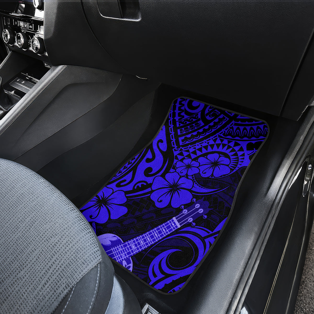 Hawaii Ukulele Car Mats Polynesian Pattern Navy Blue Version - Wonder Print Shop