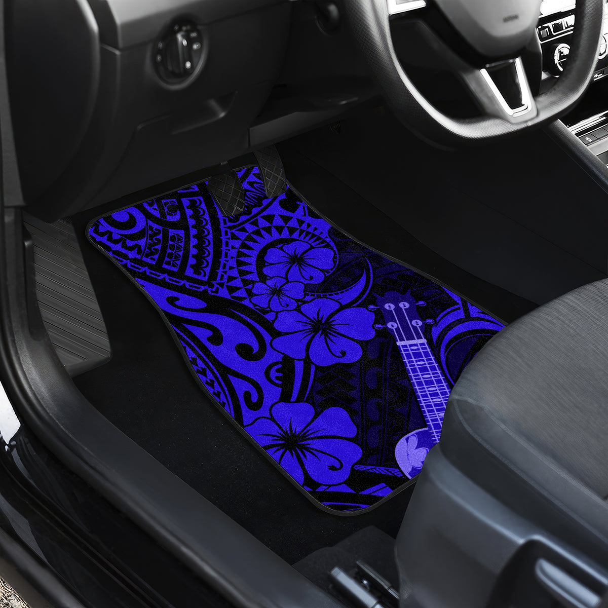 Hawaii Ukulele Car Mats Polynesian Pattern Navy Blue Version - Wonder Print Shop