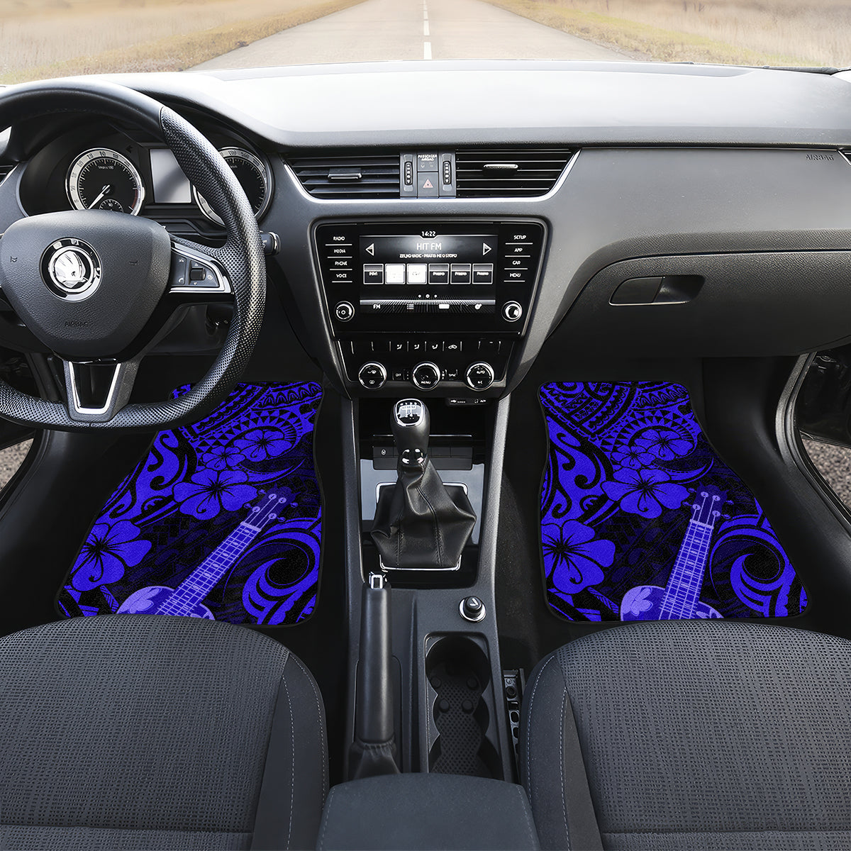 Hawaii Ukulele Car Mats Polynesian Pattern Navy Blue Version - Wonder Print Shop