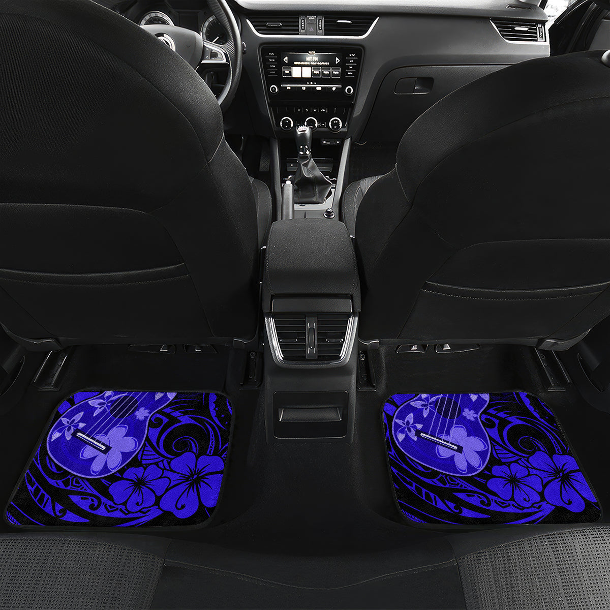 Hawaii Ukulele Car Mats Polynesian Pattern Navy Blue Version - Wonder Print Shop