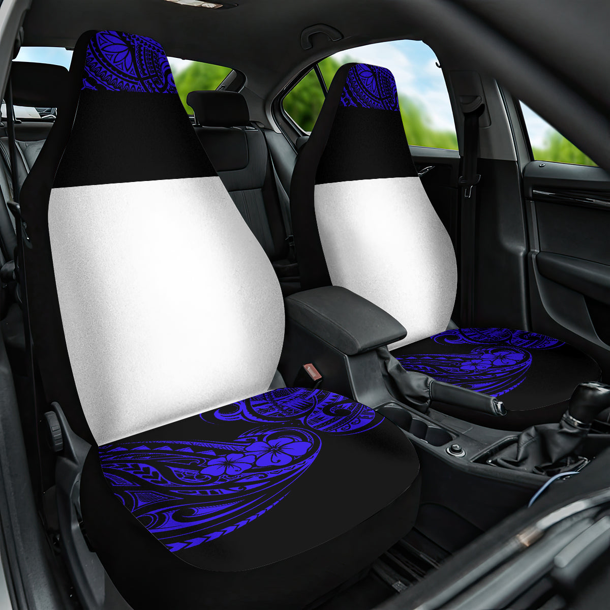 Hawaii Ukulele Car Seat Cover Polynesian Pattern Navy Blue Version - Wonder Print Shop