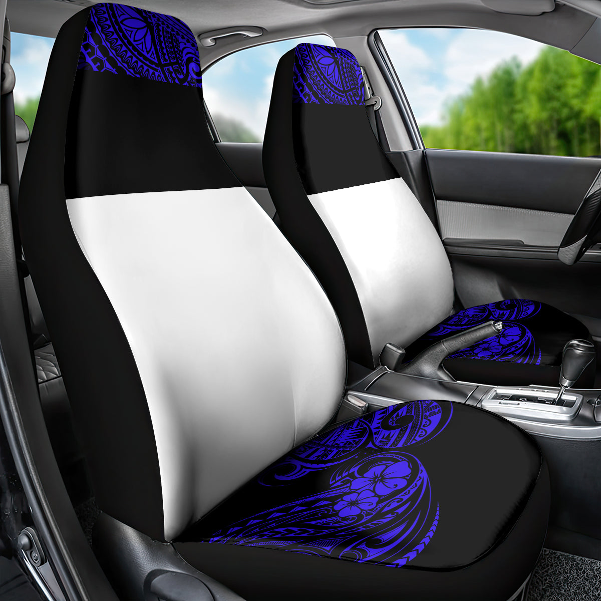 Hawaii Ukulele Car Seat Cover Polynesian Pattern Navy Blue Version - Wonder Print Shop