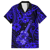 Hawaii Ukulele Family Matching Long Sleeve Bodycon Dress and Hawaiian Shirt Polynesian Pattern Navy Blue Version - Wonder Print Shop