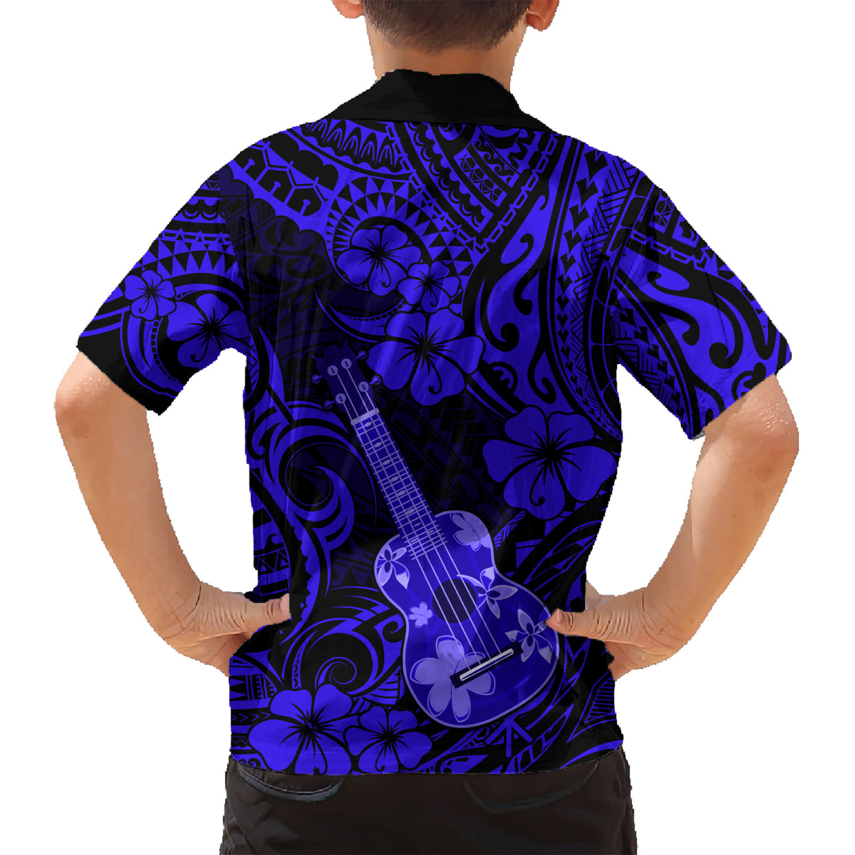 Hawaii Ukulele Hawaiian Shirt Polynesian Pattern Navy Blue Version - Wonder Print Shop