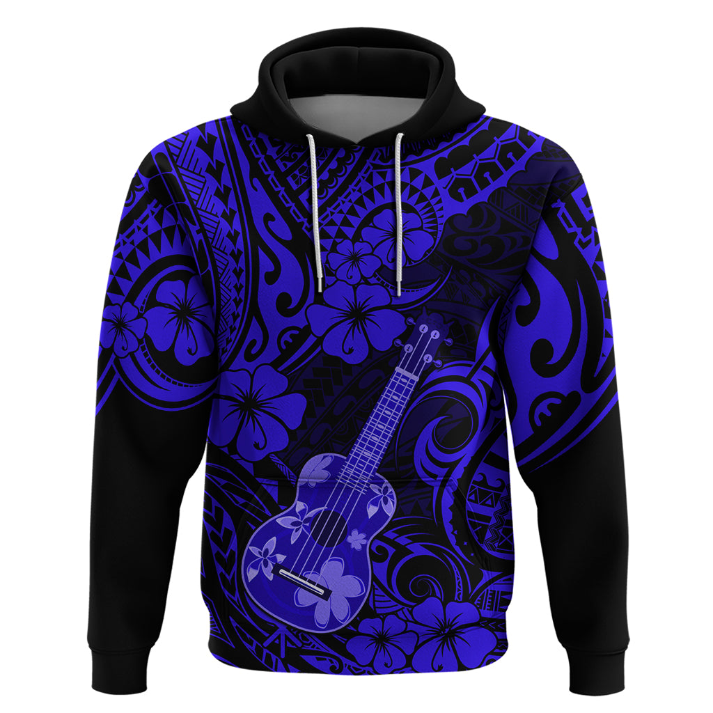 Hawaii Ukulele Hoodie Polynesian Pattern Navy Blue Version - Wonder Print Shop