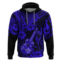Hawaii Ukulele Hoodie Polynesian Pattern Navy Blue Version - Wonder Print Shop