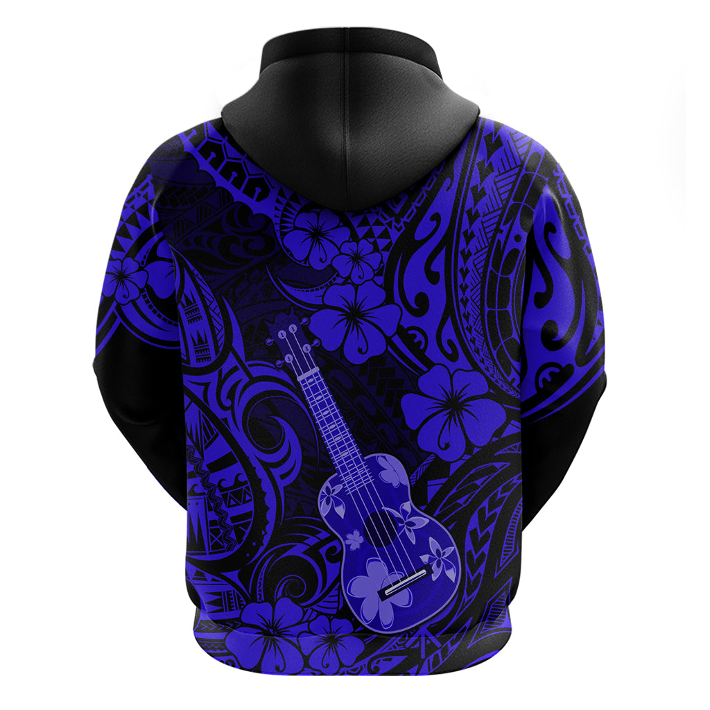 Hawaii Ukulele Hoodie Polynesian Pattern Navy Blue Version - Wonder Print Shop