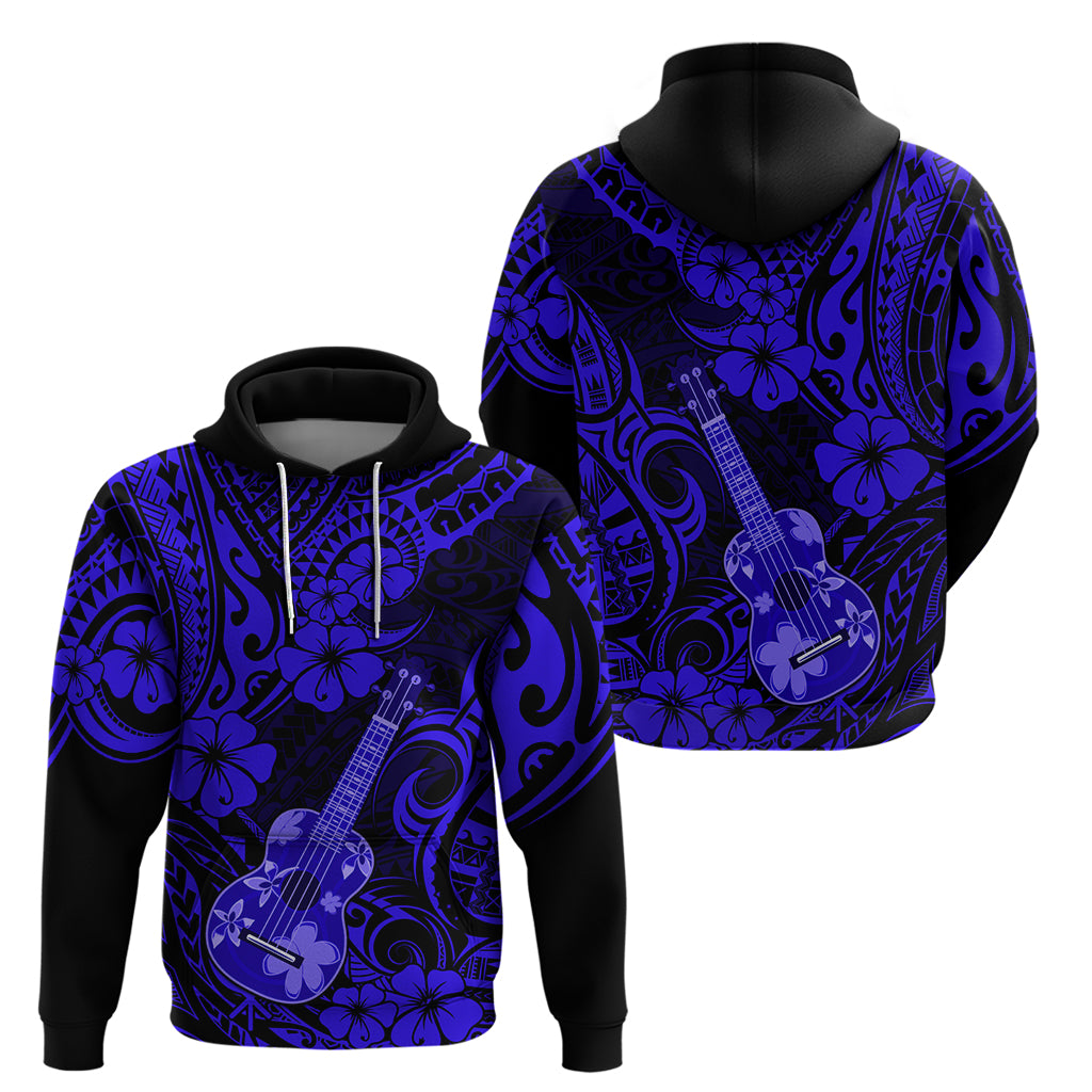 Hawaii Ukulele Hoodie Polynesian Pattern Navy Blue Version - Wonder Print Shop