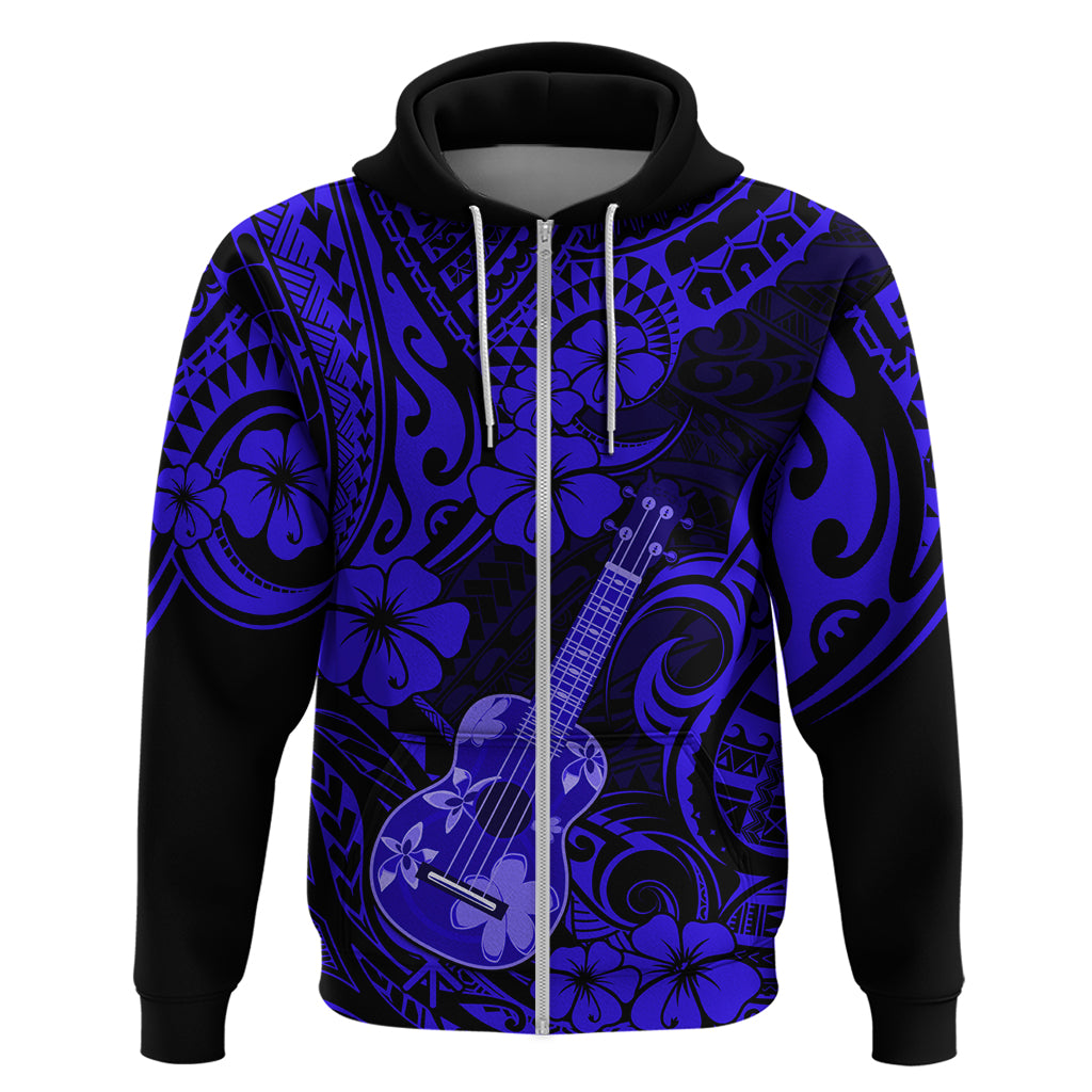 Hawaii Ukulele Hoodie Polynesian Pattern Navy Blue Version - Wonder Print Shop
