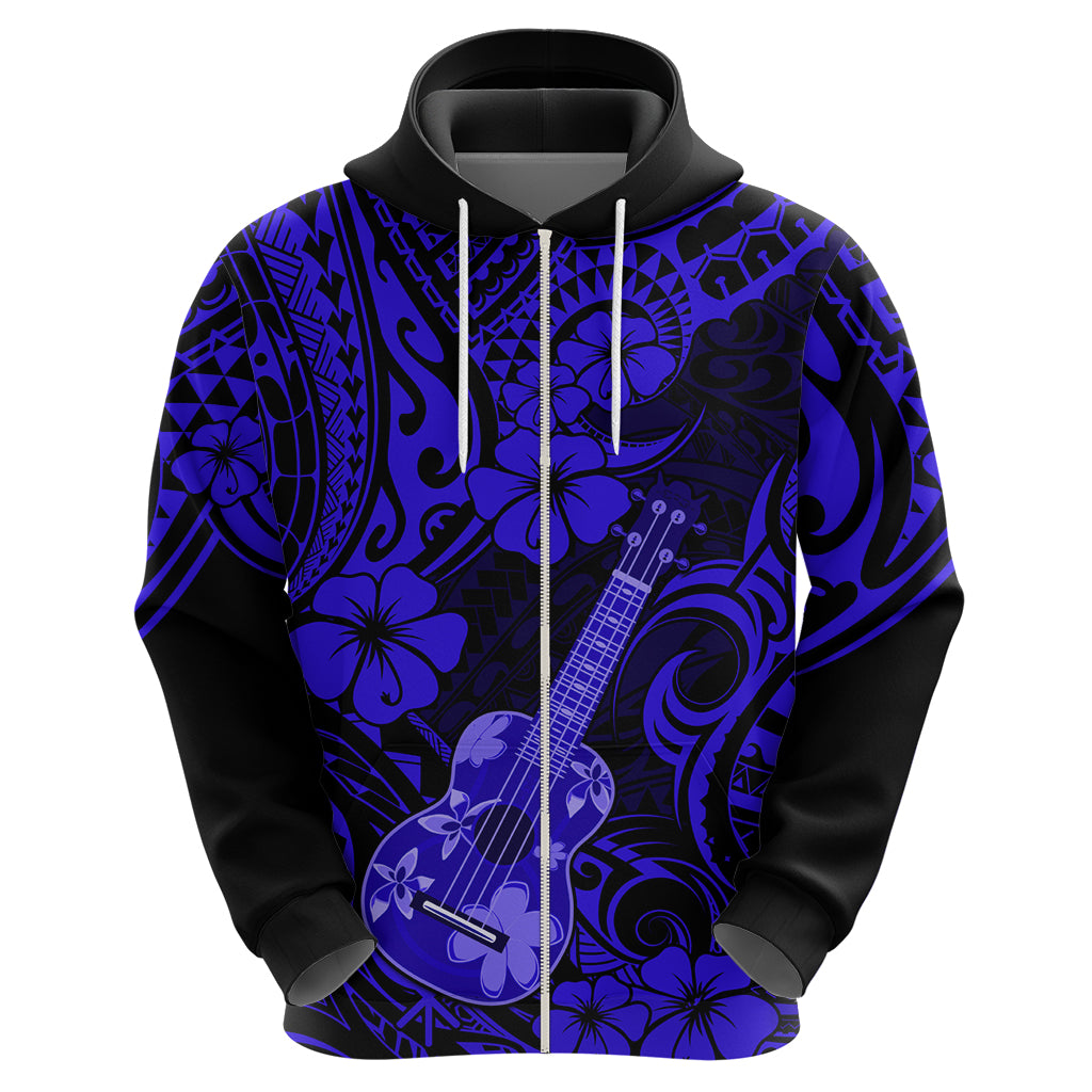Hawaii Ukulele Hoodie Polynesian Pattern Navy Blue Version - Wonder Print Shop