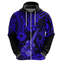 Hawaii Ukulele Hoodie Polynesian Pattern Navy Blue Version - Wonder Print Shop
