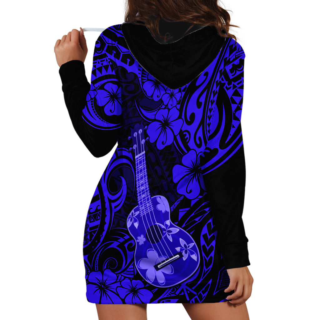 Hawaii Ukulele Hoodie Dress Polynesian Pattern Navy Blue Version - Wonder Print Shop