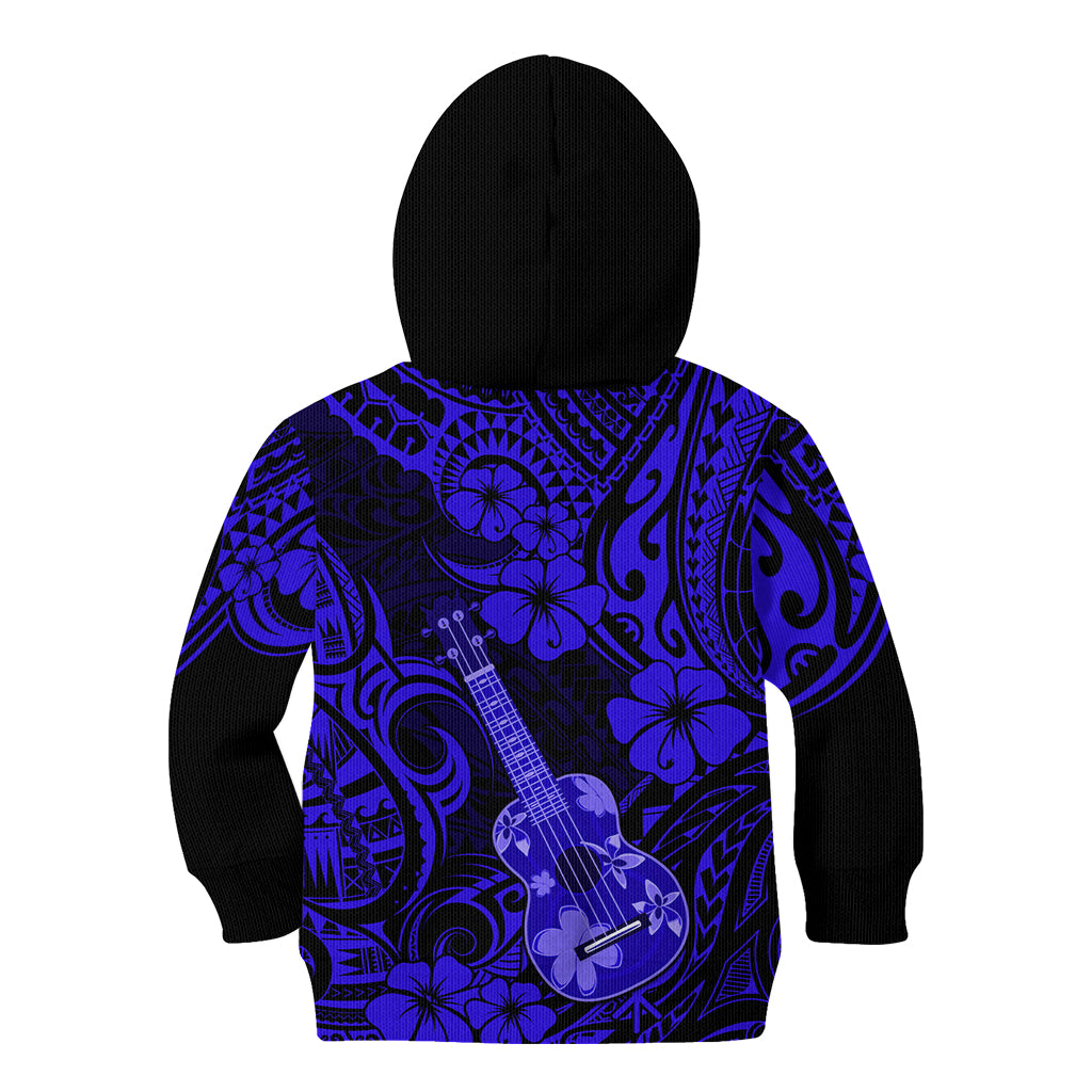 Hawaii Ukulele Kid Hoodie Polynesian Pattern Navy Blue Version - Wonder Print Shop
