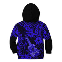 Hawaii Ukulele Kid Hoodie Polynesian Pattern Navy Blue Version - Wonder Print Shop