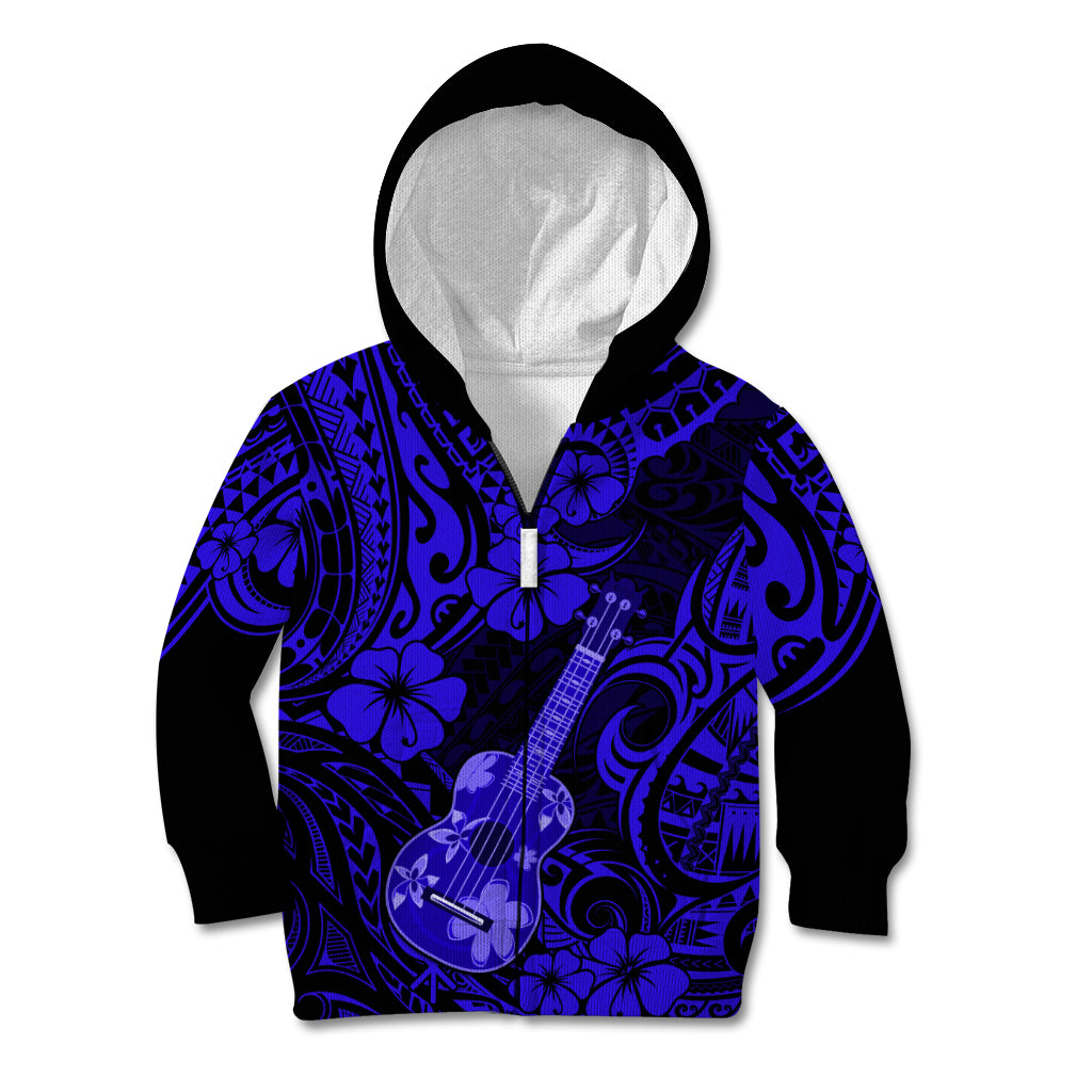 Hawaii Ukulele Kid Hoodie Polynesian Pattern Navy Blue Version - Wonder Print Shop