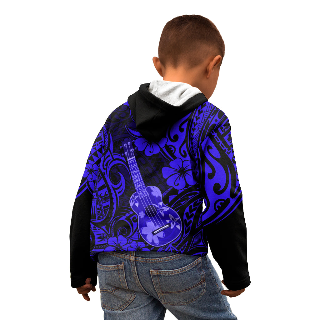 Hawaii Ukulele Kid Hoodie Polynesian Pattern Navy Blue Version - Wonder Print Shop