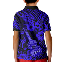 Hawaii Ukulele Kid Polo Shirt Polynesian Pattern Navy Blue Version - Wonder Print Shop