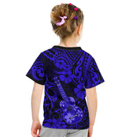 Hawaii Ukulele Kid T Shirt Polynesian Pattern Navy Blue Version - Wonder Print Shop