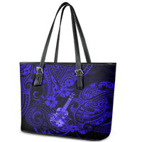 Hawaii Ukulele Leather Tote Bag Polynesian Pattern Navy Blue Version - Wonder Print Shop