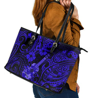 Hawaii Ukulele Leather Tote Bag Polynesian Pattern Navy Blue Version - Wonder Print Shop