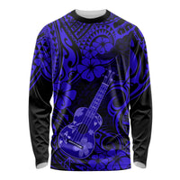 Hawaii Ukulele Long Sleeve Shirt Polynesian Pattern Navy Blue Version - Wonder Print Shop