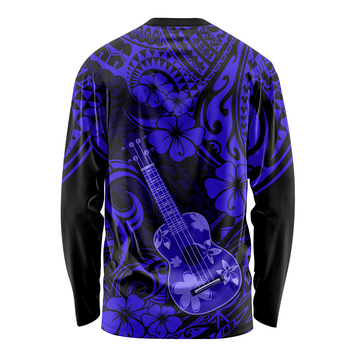 Hawaii Ukulele Long Sleeve Shirt Polynesian Pattern Navy Blue Version - Wonder Print Shop