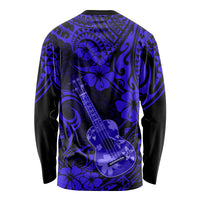 Hawaii Ukulele Long Sleeve Shirt Polynesian Pattern Navy Blue Version - Wonder Print Shop