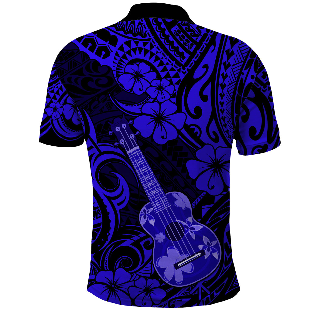 Hawaii Ukulele Polo Shirt Polynesian Pattern Navy Blue Version - Wonder Print Shop