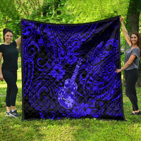 Hawaii Ukulele Quilt Polynesian Pattern Navy Blue Version - Wonder Print Shop