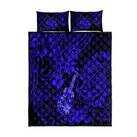Hawaii Ukulele Quilt Bed Set Polynesian Pattern Navy Blue Version - Wonder Print Shop