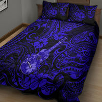 Hawaii Ukulele Quilt Bed Set Polynesian Pattern Navy Blue Version - Wonder Print Shop