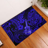 Hawaii Ukulele Rubber Doormat Polynesian Pattern Navy Blue Version - Wonder Print Shop