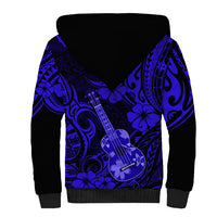 Hawaii Ukulele Sherpa Hoodie Polynesian Pattern Navy Blue Version - Wonder Print Shop