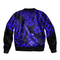 Hawaii Ukulele Sleeve Zip Bomber Jacket Polynesian Pattern Navy Blue Version - Wonder Print Shop