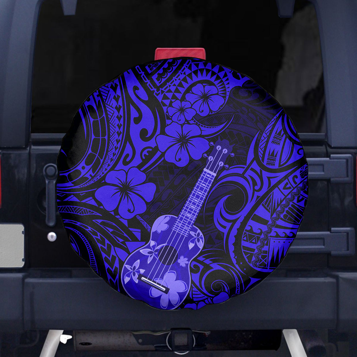 Hawaii Ukulele Spare Tire Cover Polynesian Pattern Navy Blue Version - Wonder Print Shop
