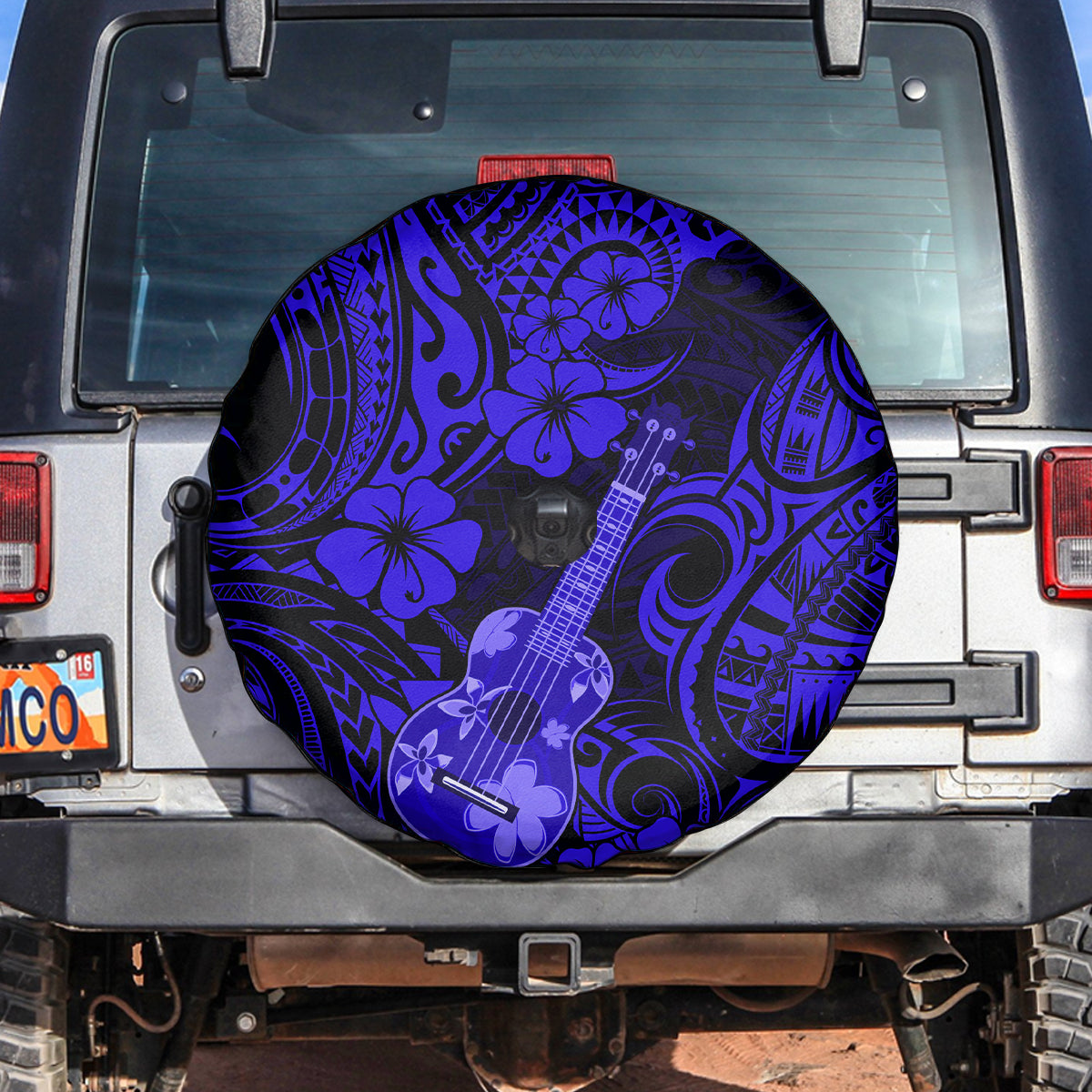 Hawaii Ukulele Spare Tire Cover Polynesian Pattern Navy Blue Version - Wonder Print Shop