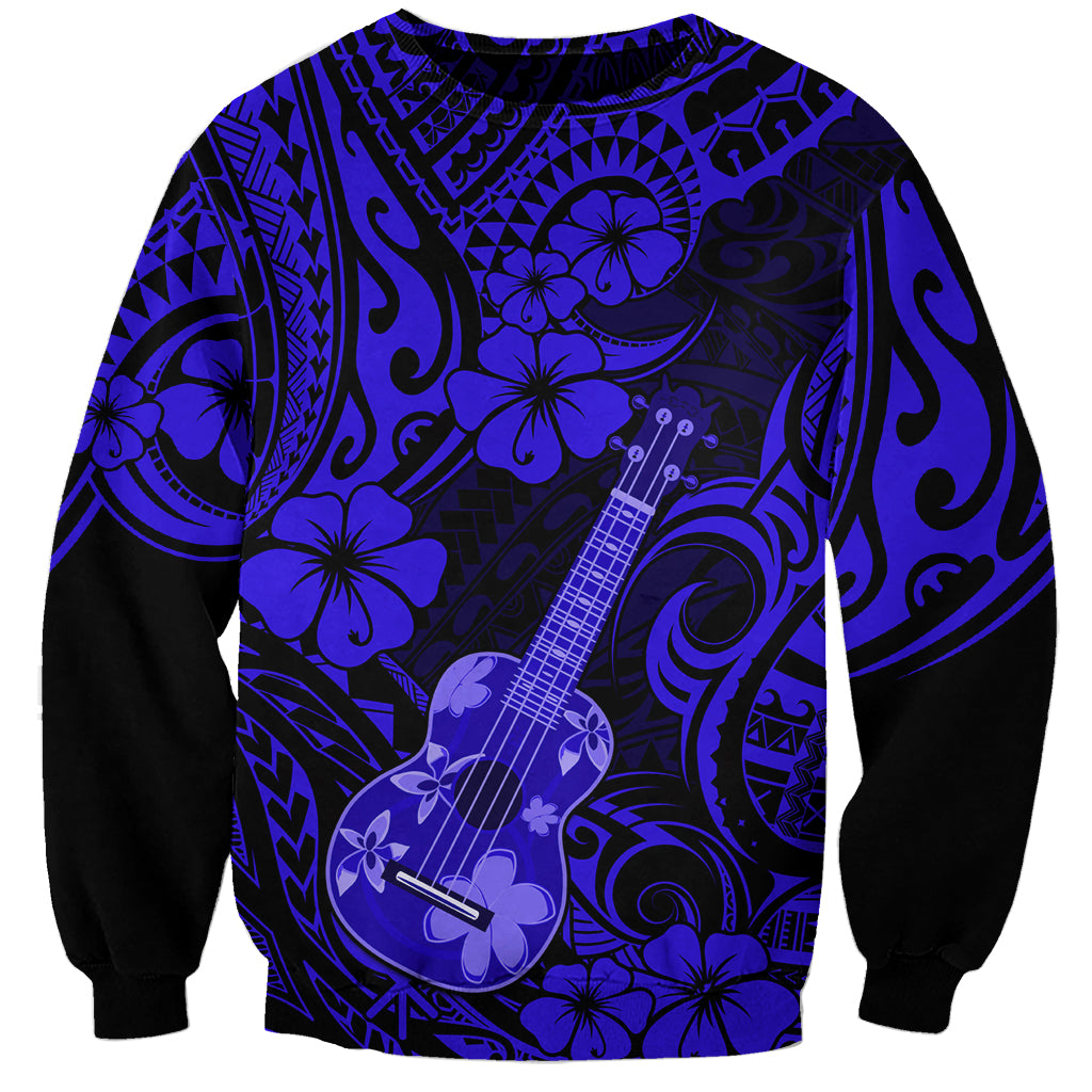 Hawaii Ukulele Sweatshirt Polynesian Pattern Navy Blue Version - Wonder Print Shop