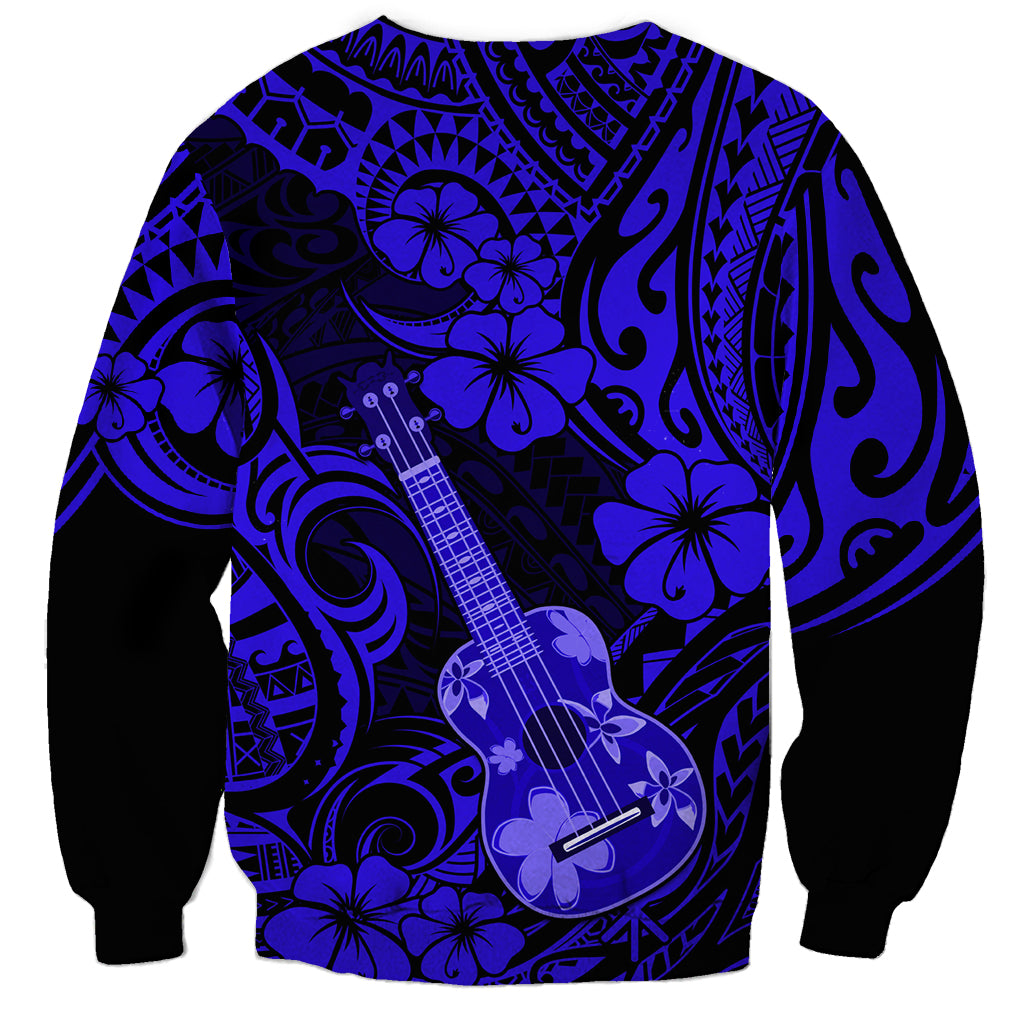 Hawaii Ukulele Sweatshirt Polynesian Pattern Navy Blue Version - Wonder Print Shop