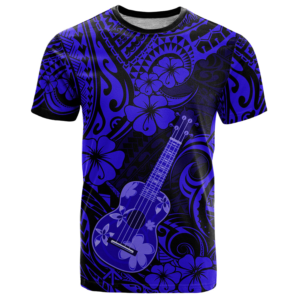 Hawaii Ukulele T Shirt Polynesian Pattern Navy Blue Version - Wonder Print Shop