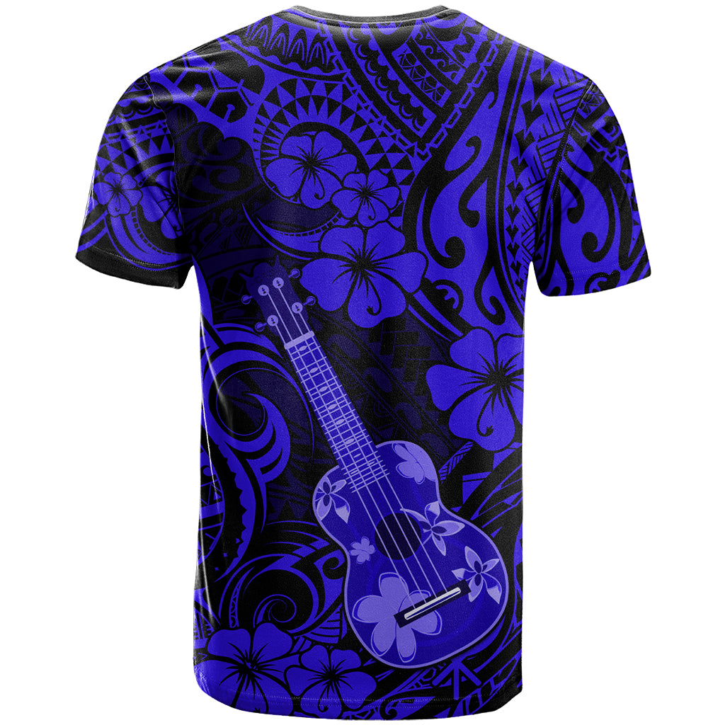 Hawaii Ukulele T Shirt Polynesian Pattern Navy Blue Version - Wonder Print Shop